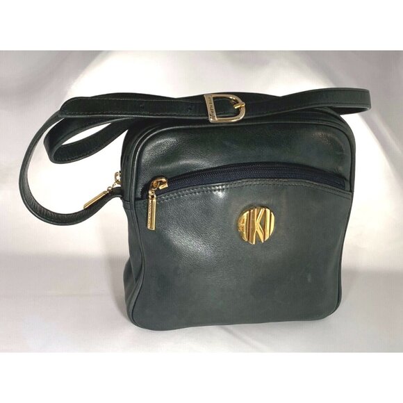 Anne Klein Handbags - Vtg Anne Klein II Green Leather Crossbody Purse Bag Monogram Logo Korea Strap